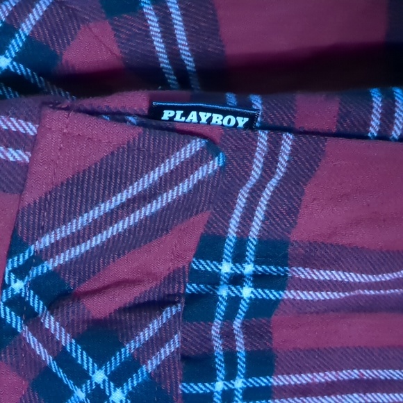 PLAYBOY* Shacket shirt blouse top button front long sleeve plaid pattern 2 pocke - Picture 11 of 11